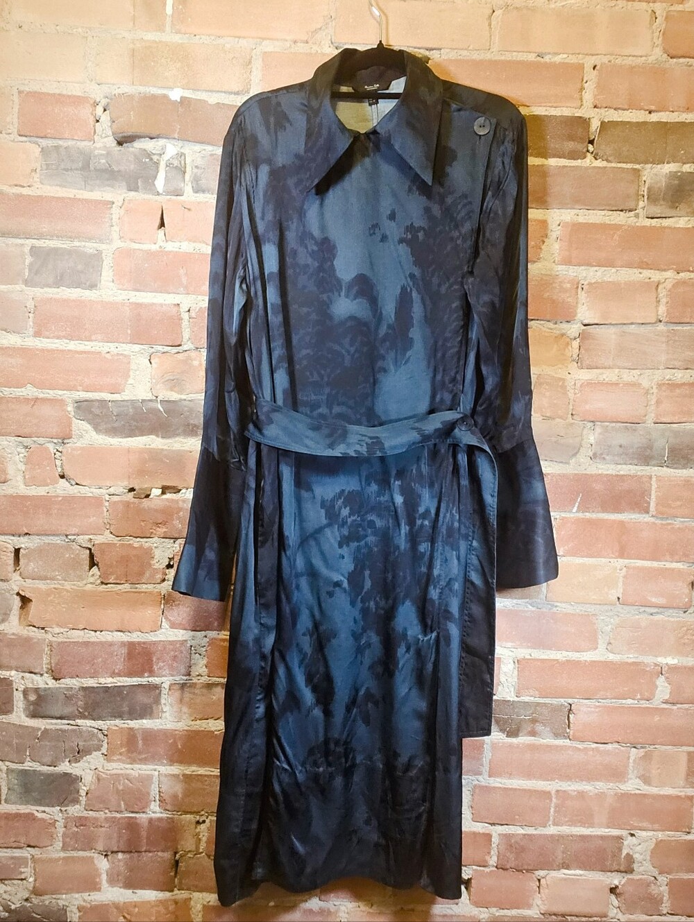 Massimo Dutti Belted Dress — Inky Blue & Black Print, Size 8